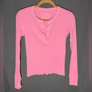aerie pink ribbed v-neck top 🎀